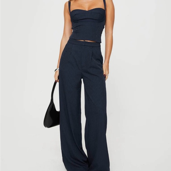 Navy pinstripes trousers and top set - Picture 2 of 7